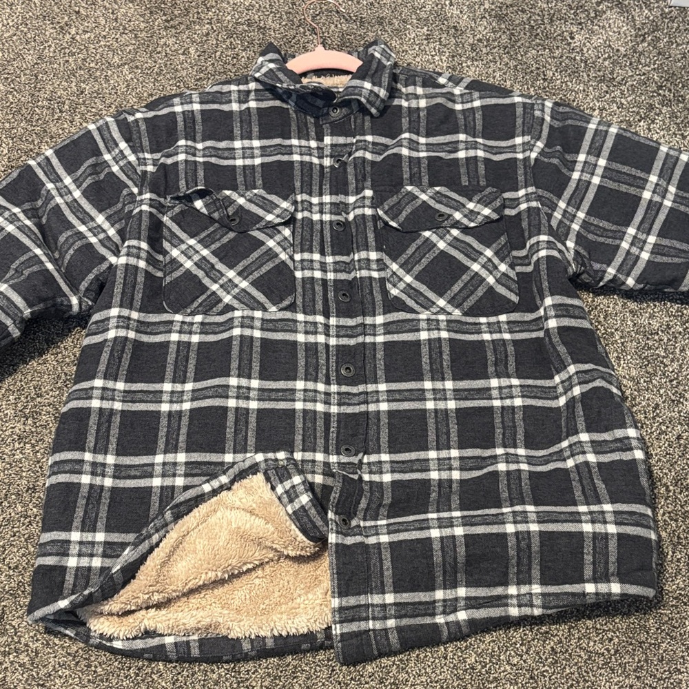 Men's Black and Gray Plaid Shirt Jacket